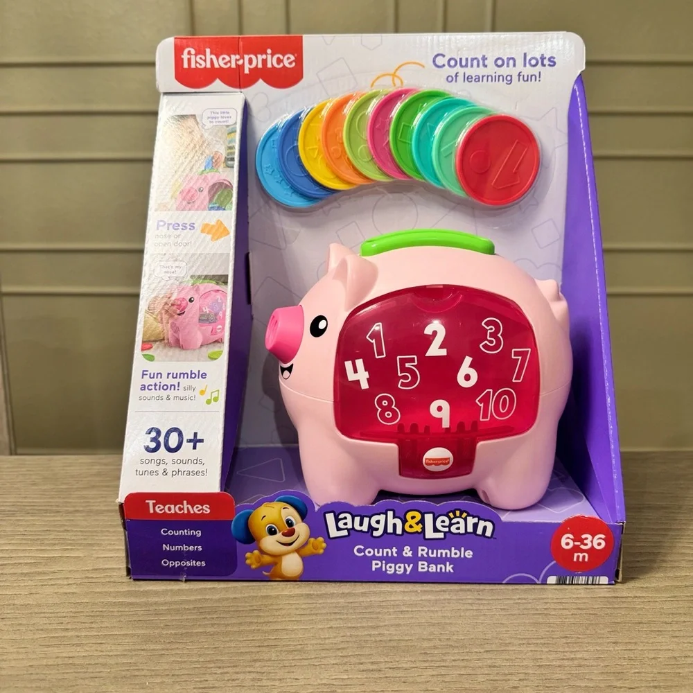 Fisher-Price Laugh & Learn Count & Rumble Piggy Bank & Toddler Toy . NEW